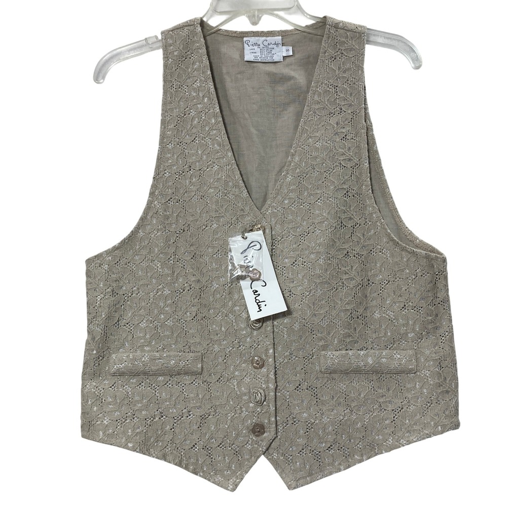 New Pierre Cardin Womens Beige Floral‎ Lace Linen Blend Vest Size S V-Neck
